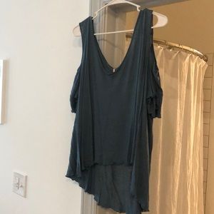 Free People teal off the shoulder loose fit tee